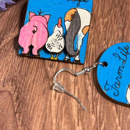 Farm Animal Hand-Painted 3D Wood Earrings
