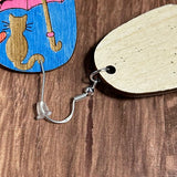 Umbrella Cat Hand-Painted 3D Wood Earrings