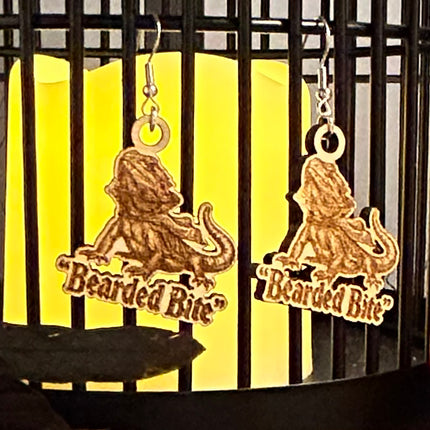 Bearded Dragon Halloween Earrings | "Bearded Bite" Engraved Wood