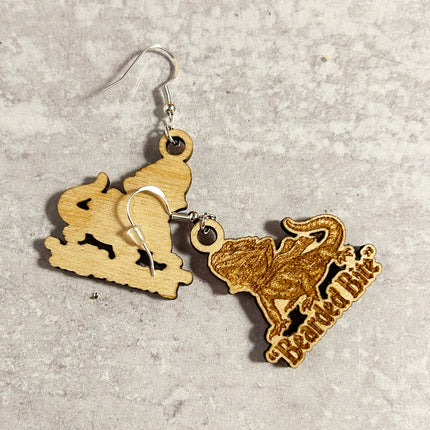 Bearded Dragon Halloween Earrings | "Bearded Bite" Engraved Wood