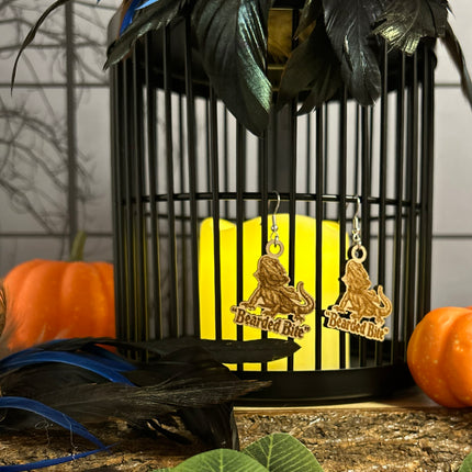 Bearded Dragon Halloween Earrings | "Bearded Bite" Engraved Wood