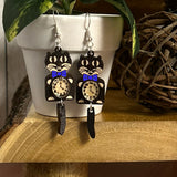 Earrings - Cat Clock Earrings with Blue Bow Tie – Whimsical Cat Lover Jewelry