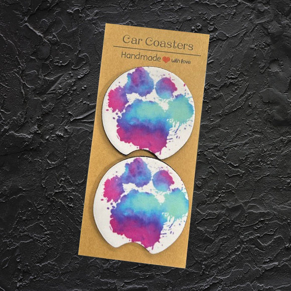 Paw-sitively Stylish Neoprene Car Coasters: Vibrant Paint Splatter Design for Pet Lovers