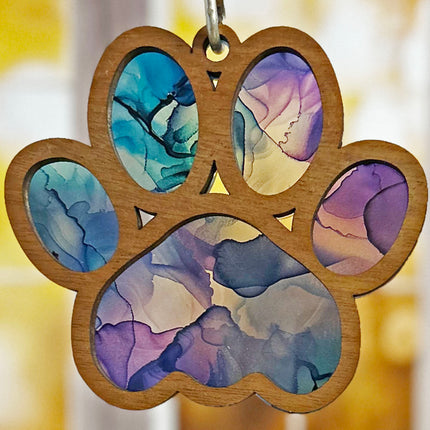 Charming Wood & Stained Glass Paw Print Sun Catcher - Perfect for Pet Lovers!