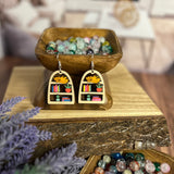 Cozy Bookshelf Earrings with Sleeping Cat – Hand-Painted with Sterling Silver Hooks