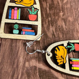Cozy Bookshelf Earrings with Sleeping Cat – Hand-Painted with Sterling Silver Hooks