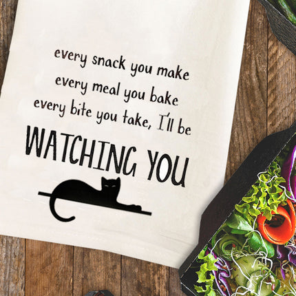 I'll be Watching You Cat Tea Towel / Cat Themed Flour Sack Cotton Towel