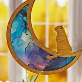 Wood & Stained Glass Cat on the Moon Sun Catcher - Perfect for Kitty Lovers!