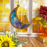 Wood & Stained Glass Cat on the Moon Sun Catcher - Perfect for Kitty Lovers!