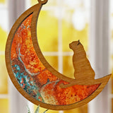 Wood & Stained Glass Cat on the Moon Sun Catcher - Perfect for Kitty Lovers!