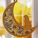 Wood & Stained Glass Cat on the Moon Sun Catcher - Perfect for Kitty Lovers!