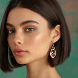 Earrings - Wood Mosaic Cat Earrings with Butterfly Charm – Sterling Silver Hooks 🐱🦋