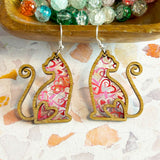 Cat-Shaped Cut Out Wood Earrings with Heart Detail