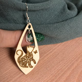 Earrings - Wood Mosaic Cat Earrings with Butterfly Charm – Sterling Silver Hooks 🐱🦋