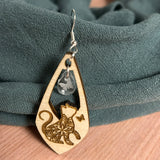 Earrings - Wood Mosaic Cat Earrings with Butterfly Charm – Sterling Silver Hooks 🐱🦋