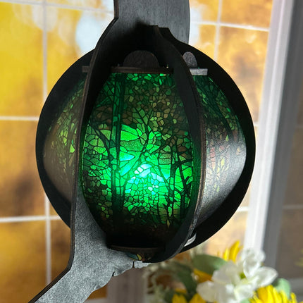 Cat-Shaped Wood Lantern with Stained Glass Belly – A Whimsical Touch for Your Home!