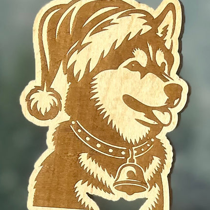 Customizable Dog Breed Ornaments - Festive Santa Hat Designs on Maple Plywood