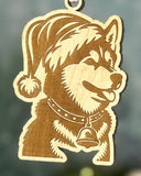 Customizable Dog Breed Ornaments - Festive Santa Hat Designs on Maple Plywood