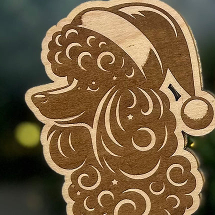Customizable Dog Breed Ornaments - Festive Santa Hat Designs on Maple Plywood