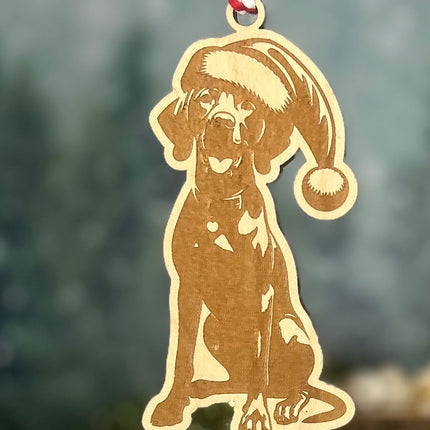 Customizable Dog Breed Ornaments - Festive Santa Hat Designs on Maple Plywood