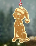 Customizable Dog Breed Ornaments - Festive Santa Hat Designs on Maple Plywood