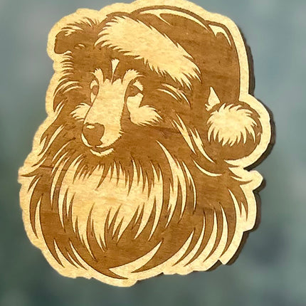 Customizable Dog Breed Ornaments - Festive Santa Hat Designs on Maple Plywood