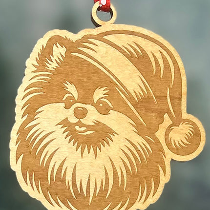 Customizable Dog Breed Ornaments - Festive Santa Hat Designs on Maple Plywood