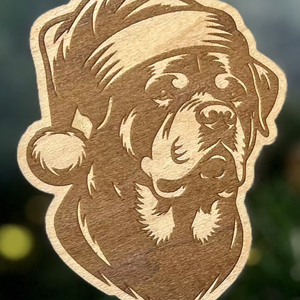 Customizable Dog Breed Ornaments - Festive Santa Hat Designs on Maple Plywood