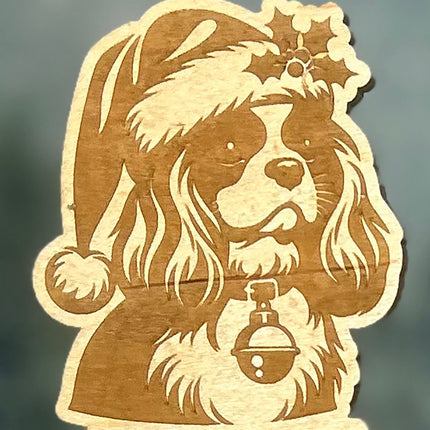 Customizable Dog Breed Ornaments - Festive Santa Hat Designs on Maple Plywood