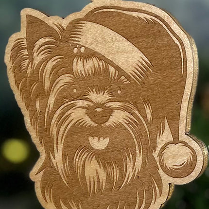 Customizable Dog Breed Ornaments - Festive Santa Hat Designs on Maple Plywood