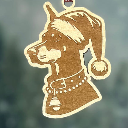 Customizable Dog Breed Ornaments - Festive Santa Hat Designs on Maple Plywood