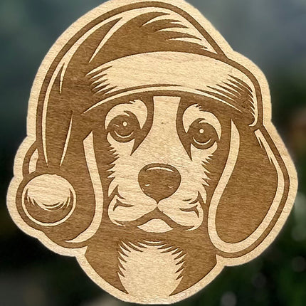 Customizable Dog Breed Ornaments - Festive Santa Hat Designs on Maple Plywood