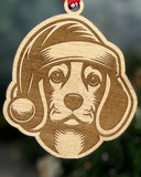 Customizable Dog Breed Ornaments - Festive Santa Hat Designs on Maple Plywood