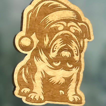Customizable Dog Breed Ornaments - Festive Santa Hat Designs on Maple Plywood