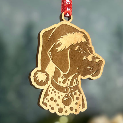 Customizable Dog Breed Ornaments - Festive Santa Hat Designs on Maple Plywood
