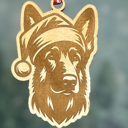 Customizable Dog Breed Ornaments - Festive Santa Hat Designs on Maple Plywood