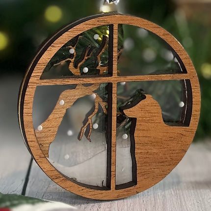Personalized Australian Shepherd (Aussie) Snowy Window Ornament – close-up view