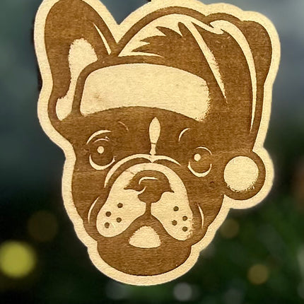 Customizable Dog Breed Ornaments - Festive Santa Hat Designs on Maple Plywood