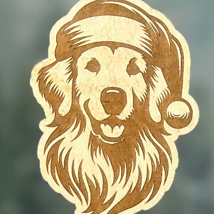 Customizable Dog Breed Ornaments - Festive Santa Hat Designs on Maple Plywood