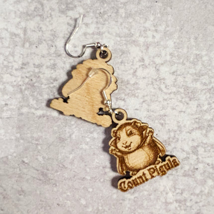Guinea Pig Vampire Earrings | "Count Pigula" Halloween Engraved Wood