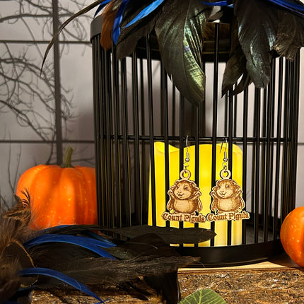 Guinea Pig Vampire Earrings | "Count Pigula" Halloween Engraved Wood