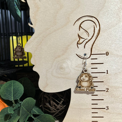 Guinea Pig Vampire Earrings | "Count Pigula" Halloween Engraved Wood