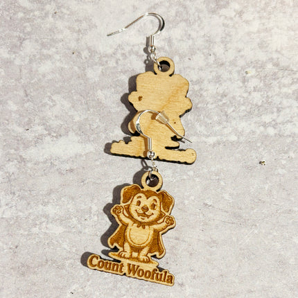 Dog Vampire Earrings | "Count Woofula" Halloween Engraved Wood
