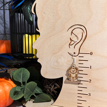 Dog Vampire Earrings | "Count Woofula" Halloween Engraved Wood