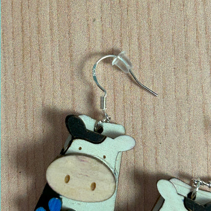 3D Skinny Cow Hand Painted Wood Earrings