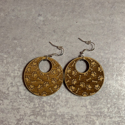 Paw Print & Bone Hoop Earrings – Lightweight Hypoallergenic Wood Jewelry