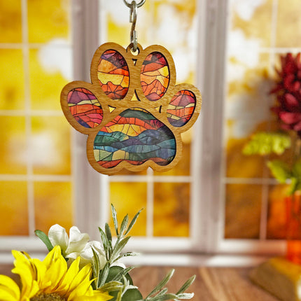 Charming Wood & Stained Glass Paw Print Sun Catcher - Perfect for Pet Lovers!