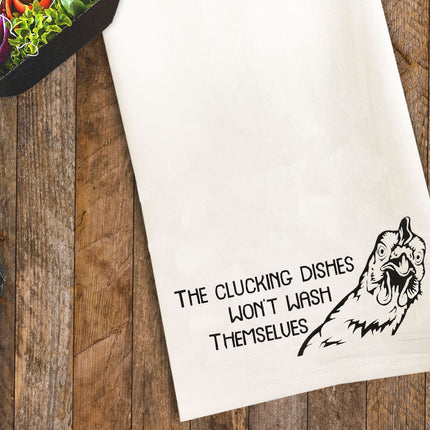 The Clucking Dishes Flour Sack Kitchen Towel: A Poultry Reminder for Kitchen Cleanup!