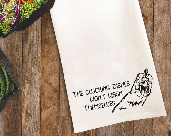 The Clucking Dishes Flour Sack Kitchen Towel: A Poultry Reminder for Kitchen Cleanup!