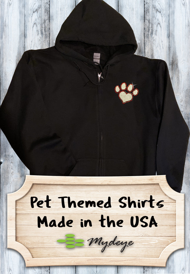 Glitter and Rhinestone Paw Prints Full Zip Sweatshirt